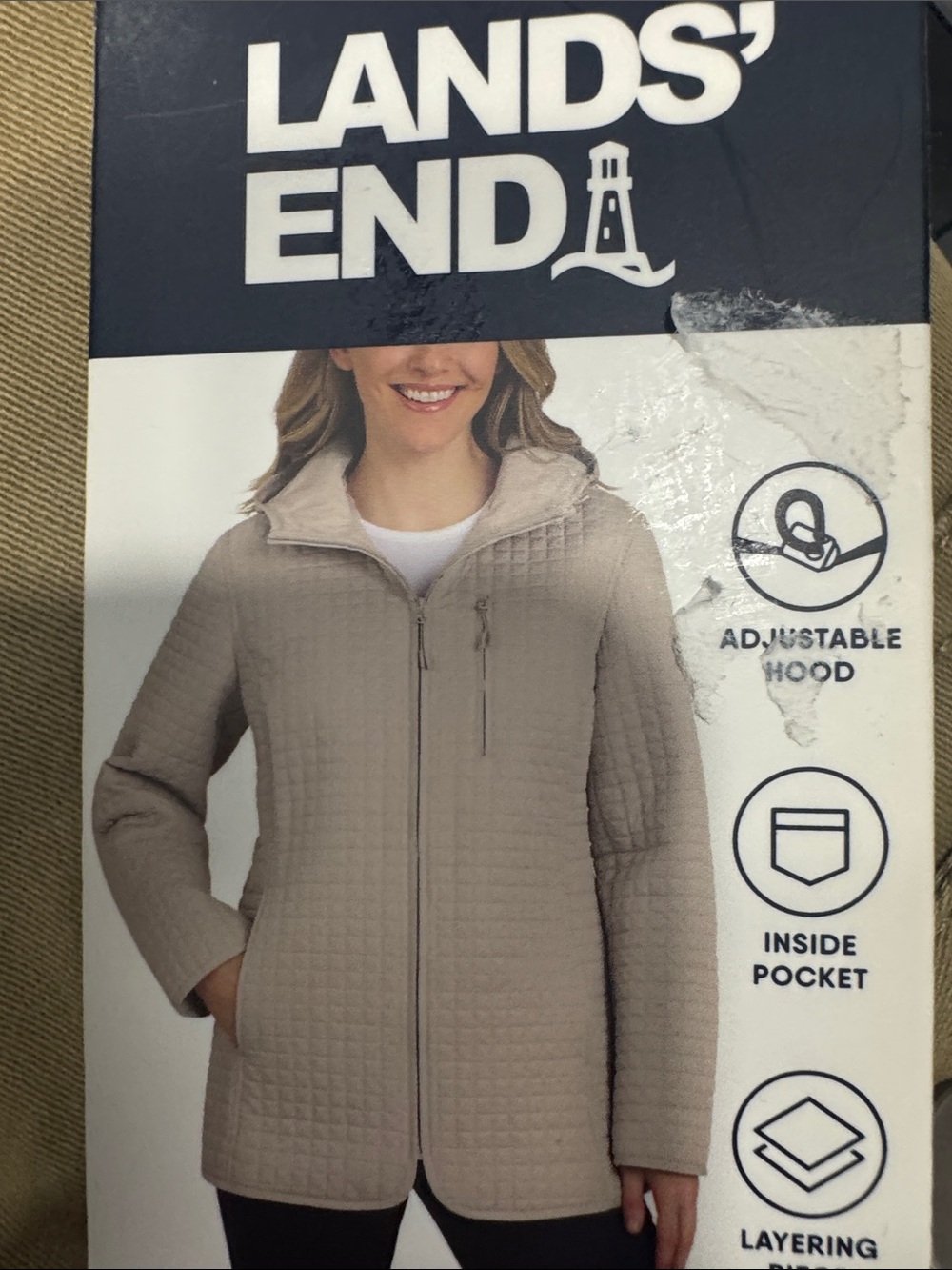 Lands' End Women's Quilted Hooded Jacket - Taupe